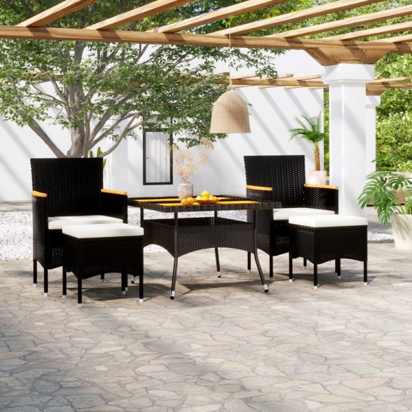 Set comedor jardín 5 pzas ratán sintético y madera acacia negro