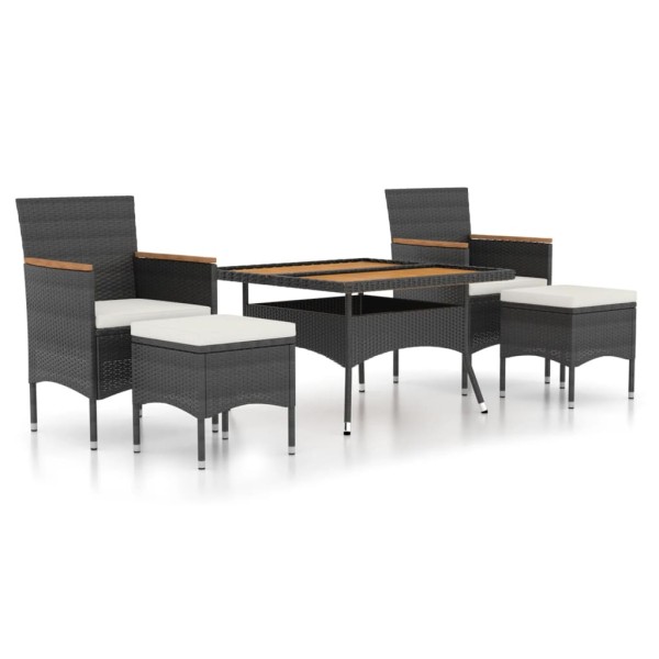 Set comedor jardín 5 pzas ratán sintético y madera acacia negro