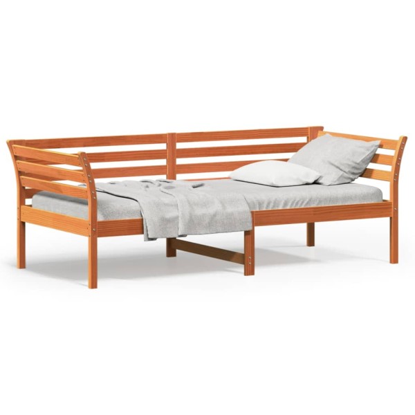 Sofá cama de madera maciza de pino marrón cera 100x200 cm