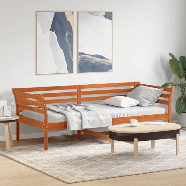 Sofá cama de madera maciza de pino marrón cera 100x200 cm