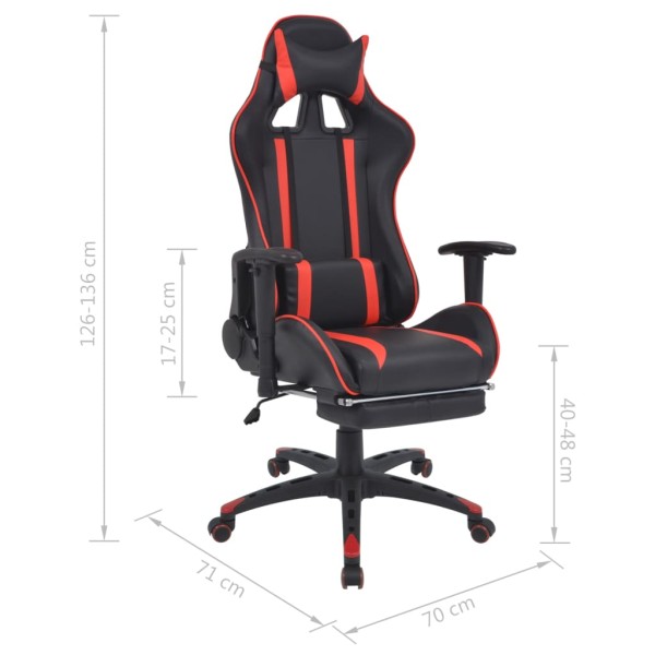 Silla de oficina racing reclinable con reposapiés rojo