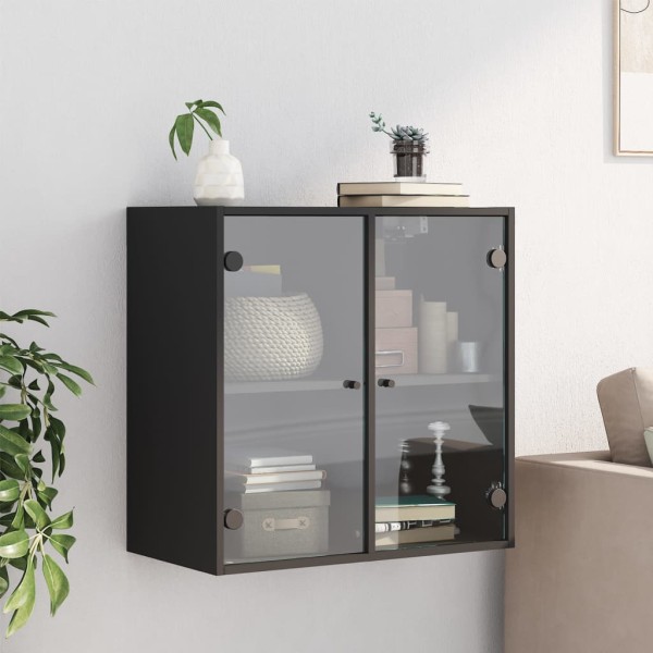 Mueble de pared con puertas de vidrio negro 68x37x68,5 cm