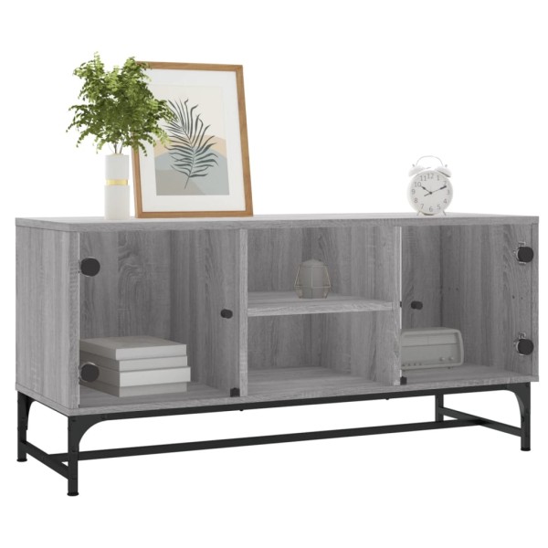 Mueble de TV con puertas de vidrio gris Sonoma 102x37x50 cm