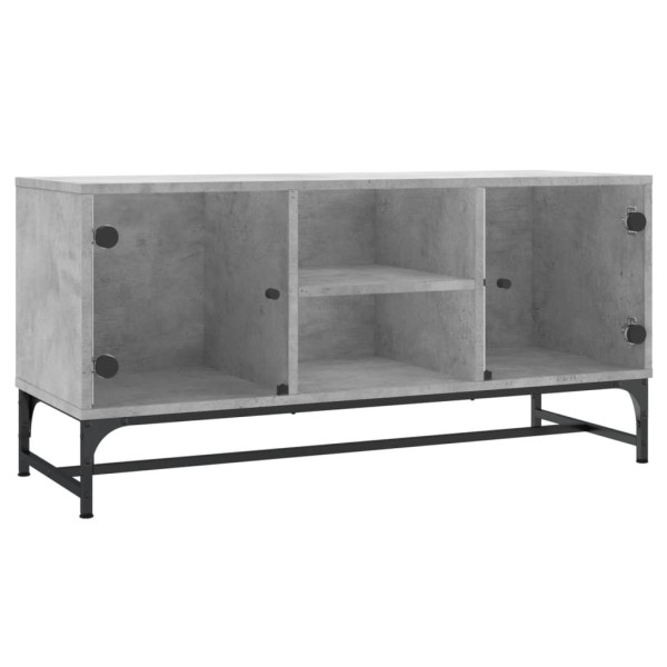 Mueble de TV con puertas de vidrio gris hormigón 102x37x50 cm