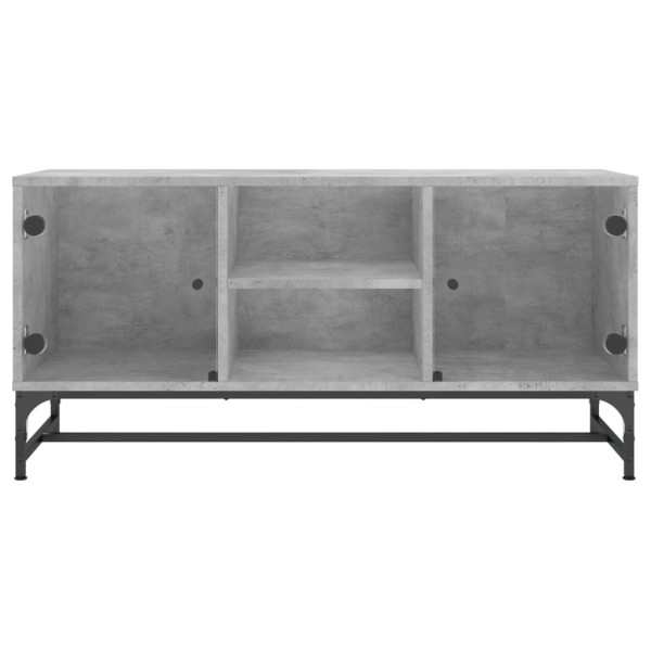 Mueble de TV con puertas de vidrio gris hormigón 102x37x50 cm