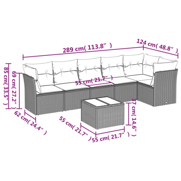 Set sofás de jardín 7 piezas y cojines ratán sintético beige