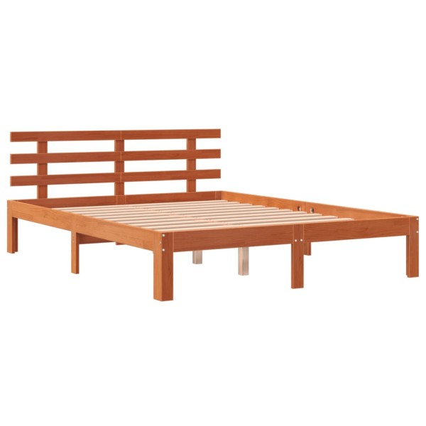 Estructura cama con cabecero madera pino marrón cera 140x200 cm