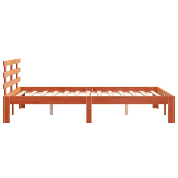 Estructura cama con cabecero madera pino marrón cera 140x200 cm