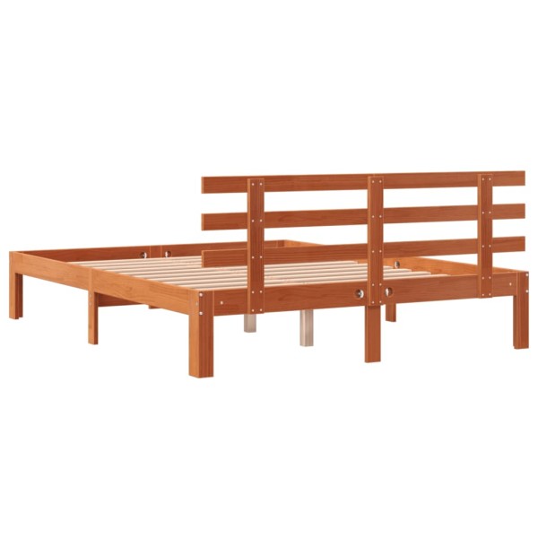 Estructura cama con cabecero madera pino marrón cera 140x200 cm