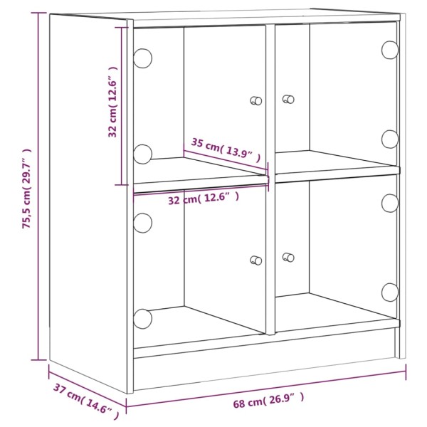 Armario auxiliar puertas de vidrio gris hormigón 68x37x75,5 cm