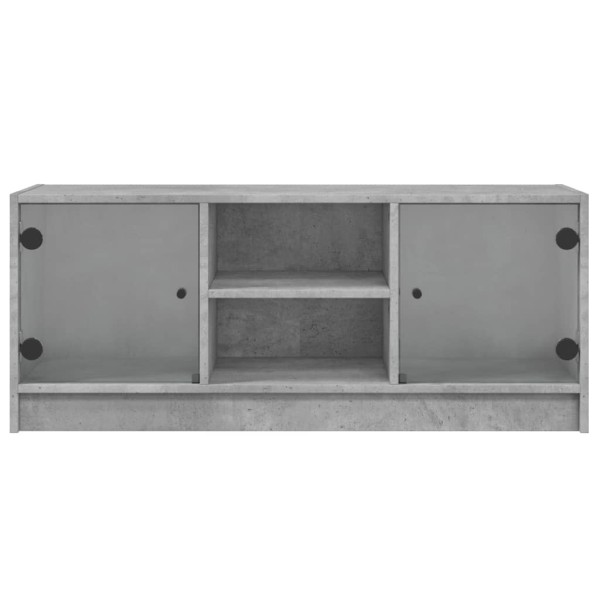 Mueble de TV con puertas de vidrio gris hormigón 102x37x42 cm