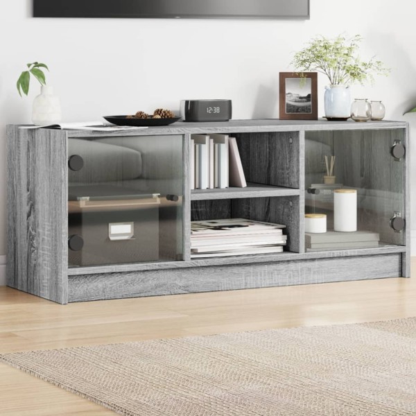 Mueble de TV con puertas de vidrio gris Sonoma 102x37x42 cm