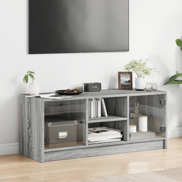 Mueble de TV con puertas de vidrio gris Sonoma 102x37x42 cm