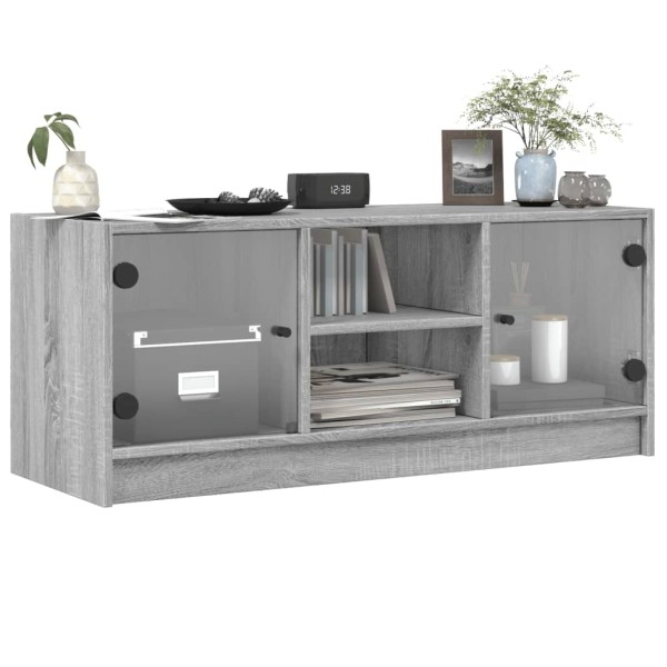 Mueble de TV con puertas de vidrio gris Sonoma 102x37x42 cm