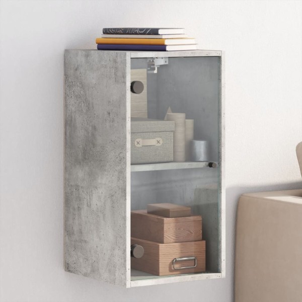 Mueble de pared puertas de vidrio gris hormigón 35x37x68,5 cm