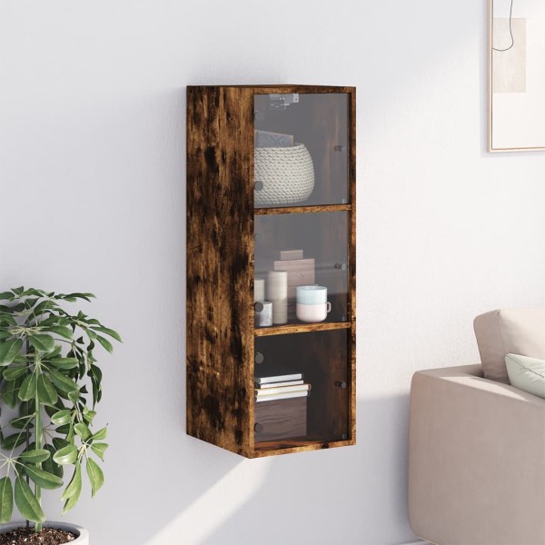 Mueble de pared puertas de vidrio roble ahumado 35x37x100 cm