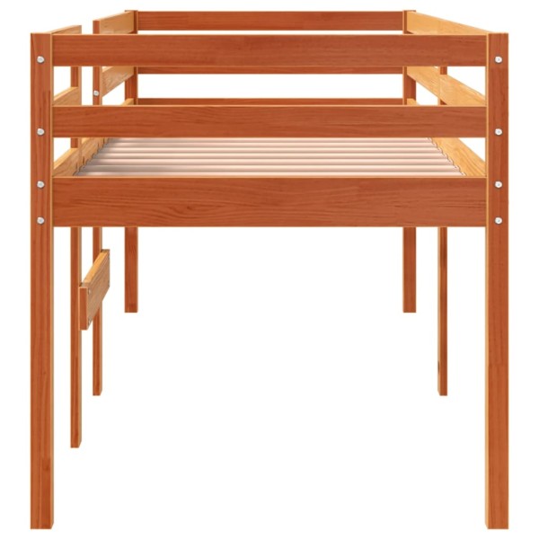 Cama alta madera maciza de pino marrón cera 80x200 cm