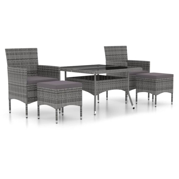 Set comedor jardín 5 pzas ratán sintético vidrio templado gris