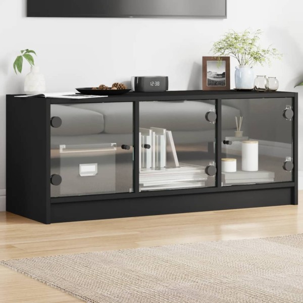 Mueble de TV con puertas de vidrio negro 102x37x42 cm