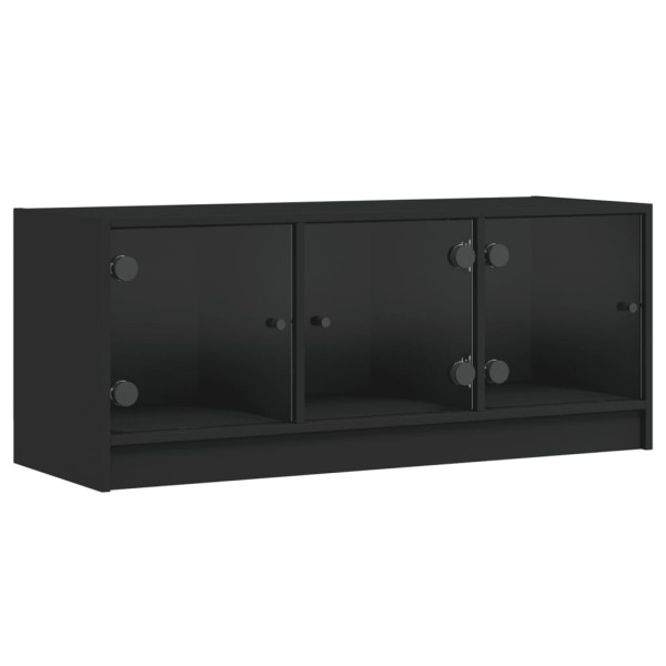 Mueble de TV con puertas de vidrio negro 102x37x42 cm