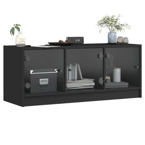 Mueble de TV con puertas de vidrio negro 102x37x42 cm