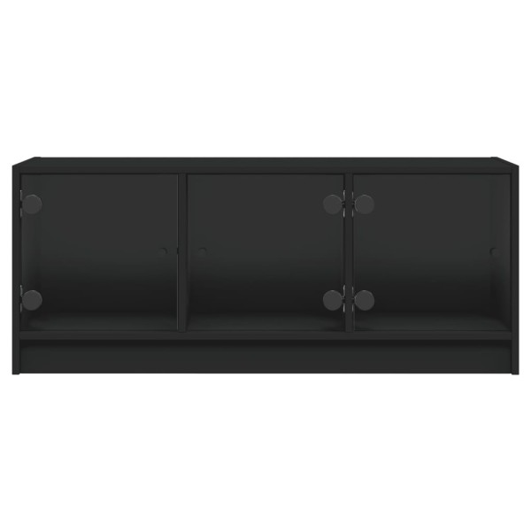 Mueble de TV con puertas de vidrio negro 102x37x42 cm