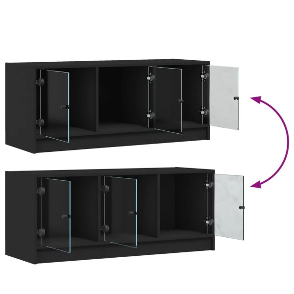 Mueble de TV con puertas de vidrio negro 102x37x42 cm