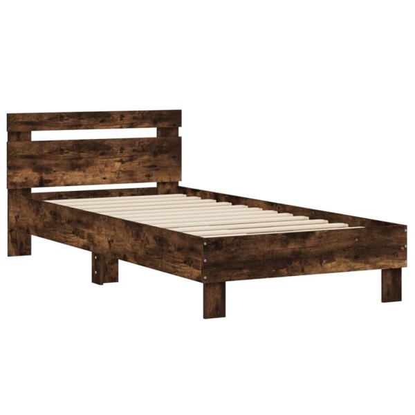 Cama con cabecero madera de ingeniería roble ahumado 75x190 cm