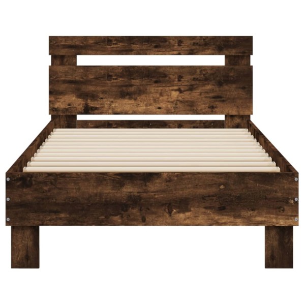 Cama con cabecero madera de ingeniería roble ahumado 75x190 cm