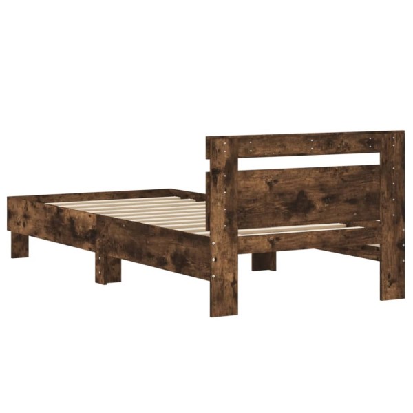 Cama con cabecero madera de ingeniería roble ahumado 75x190 cm