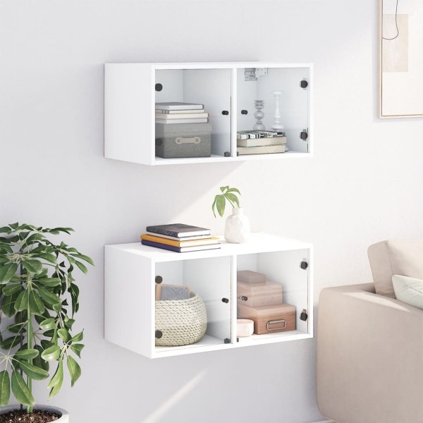 Mueble pared con puertas de vidrio 2 uds blanco 68,5x37x35 cm