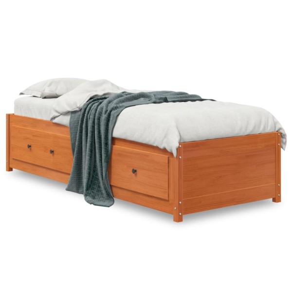 Sofá cama de madera maciza de pino marrón cera 75x190 cm