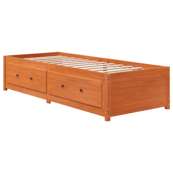 Sofá cama de madera maciza de pino marrón cera 75x190 cm