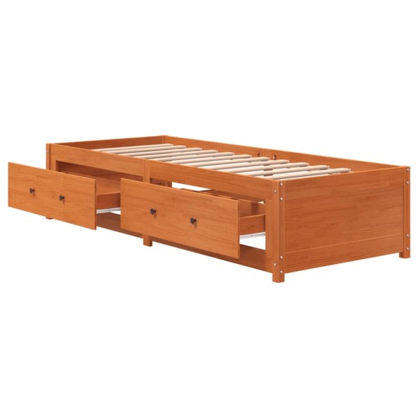 Sofá cama de madera maciza de pino marrón cera 75x190 cm