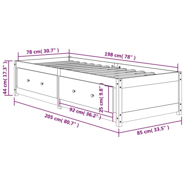 Sofá cama de madera maciza de pino marrón cera 80x200 cm