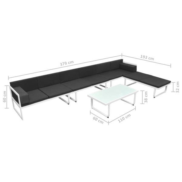 Set de muebles de jardín 5 piezas textilene aluminio negro