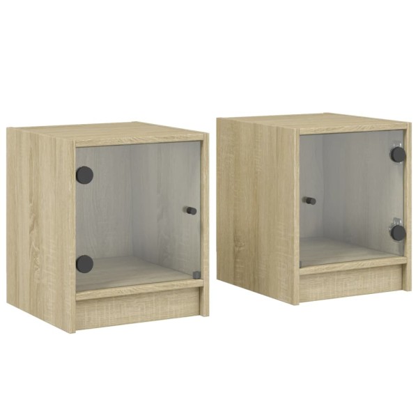 Mesitas noche con puertas vidrio 2 uds roble Sonoma 35x37x42 cm