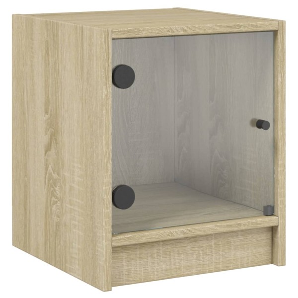 Mesitas noche con puertas vidrio 2 uds roble Sonoma 35x37x42 cm