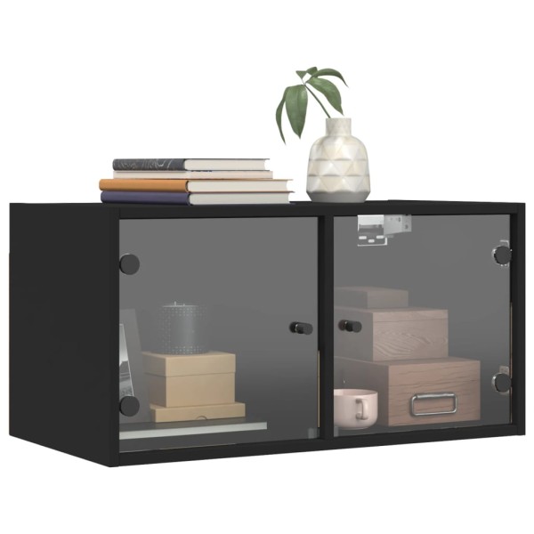 Mueble pared con puertas de vidrio 2 uds negro 68,5x37x35 cm