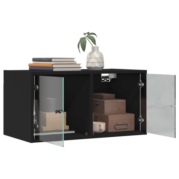 Mueble pared con puertas de vidrio 2 uds negro 68,5x37x35 cm