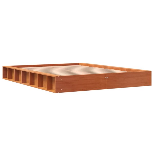 Estructura de cama madera maciza pino marrón cera 140x200 cm