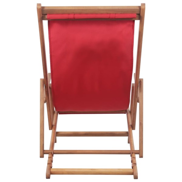 Silla de playa plegable de tela y estructura de madera roja