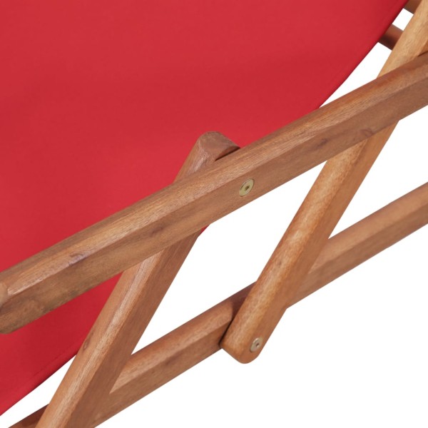 Silla de playa plegable de tela y estructura de madera roja