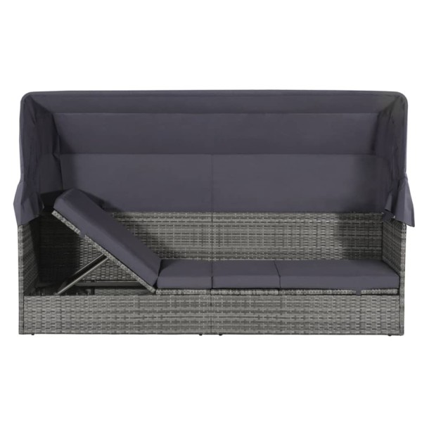 Cama de jardín con toldo 205x62 cm ratán sintético gris