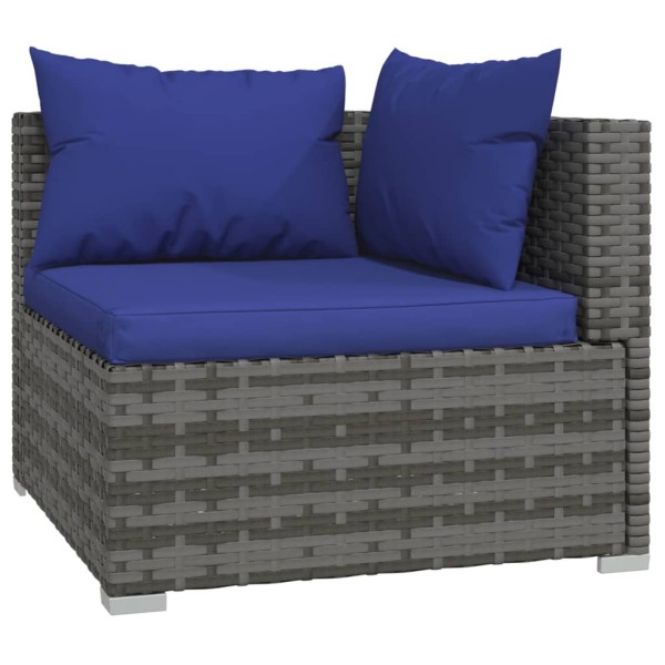 Set muebles de jardín 13 piezas y cojines ratán sintético gris