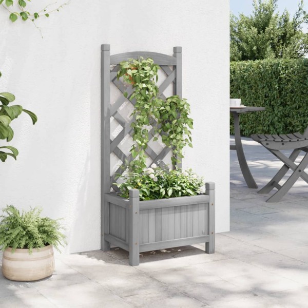 Jardinera con enrejado madera maciza de abeto gris