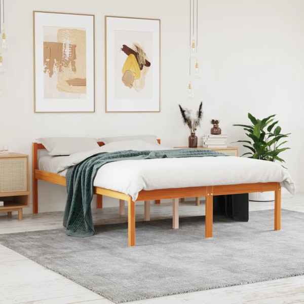 Cama para mayores madera maciza de pino marrón cera 135x190 cm