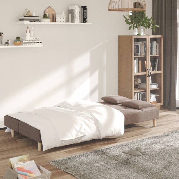 Sofá cama de 2 plazas con dos almohadas tela gris taupe