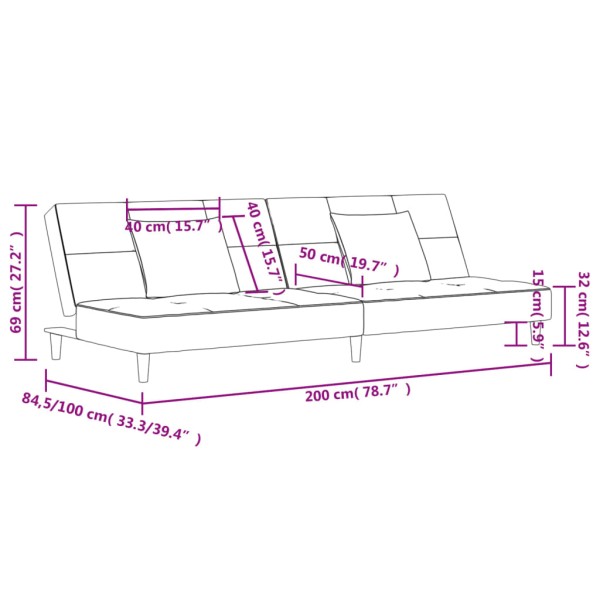 Sofá cama de 2 plazas con dos almohadas tela gris taupe