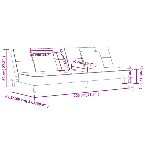 Sofá cama de 2 plazas con dos almohadas tela gris oscuro